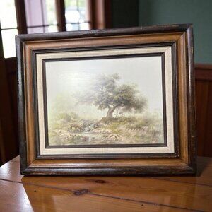 Vintage Dalhart Windberg Wood Framed Print 18x16 Deer And Tree 1970